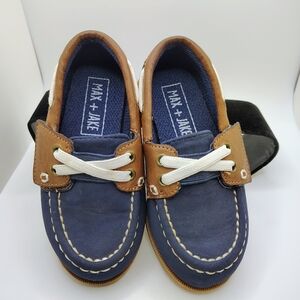 Max + Jake Boys Navy Tan Boat Shoes Size 7 Preppy Casual